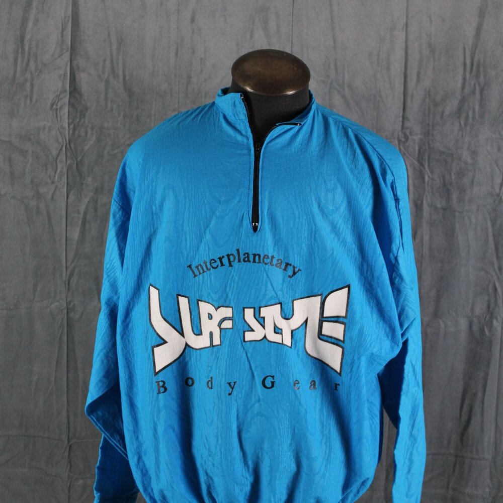 Vintage Surf Style Pullover - Blue Reflective Windbreaker - Men's XL